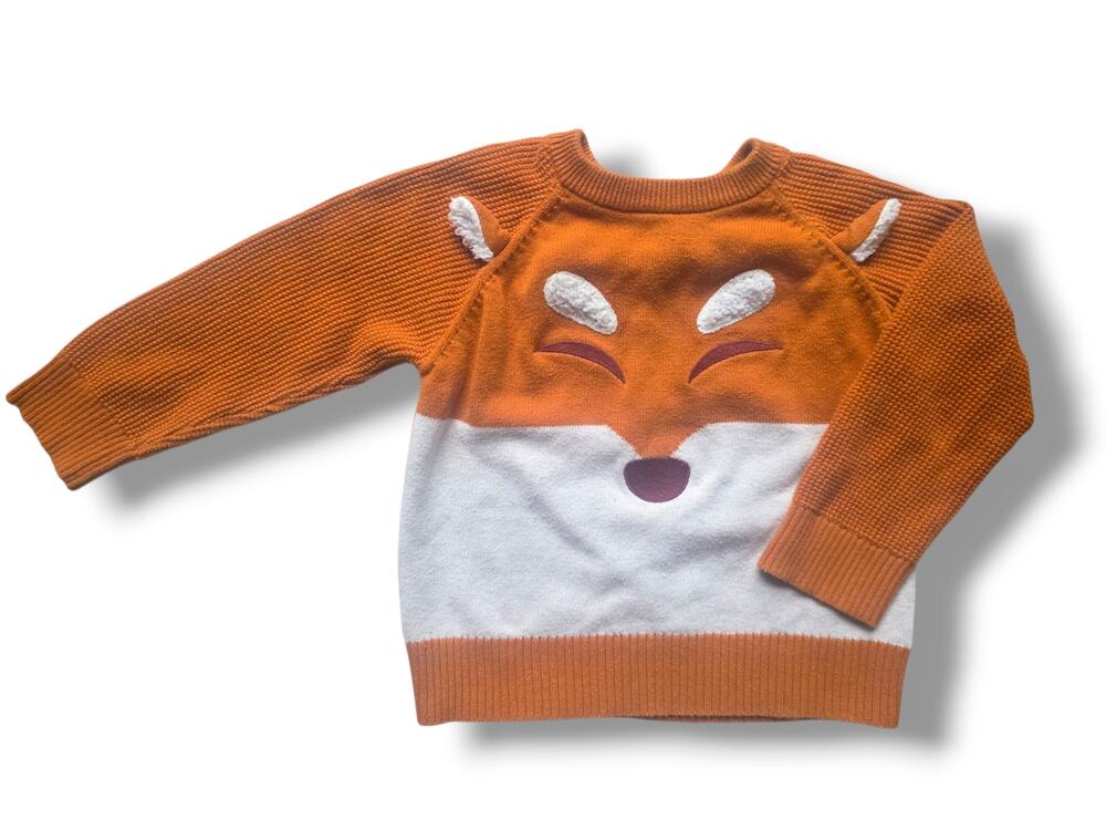 Cat & Jack Toddler 3T Boys Fox Face Textured Knit Sweater Pullover Burnt Orange